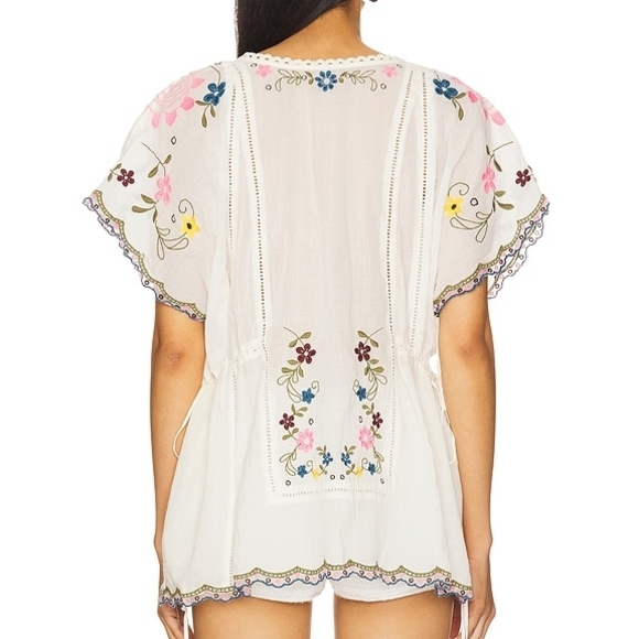 Free People Danielle Embroidered Boho Top Cloud Dancer Ivory Small NWT - Picture 3 of 16